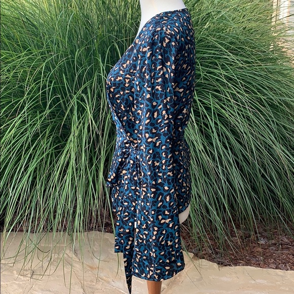 BCBGeneration Teal Leopard Print True Wrap Blouse - Picture 3 of 9